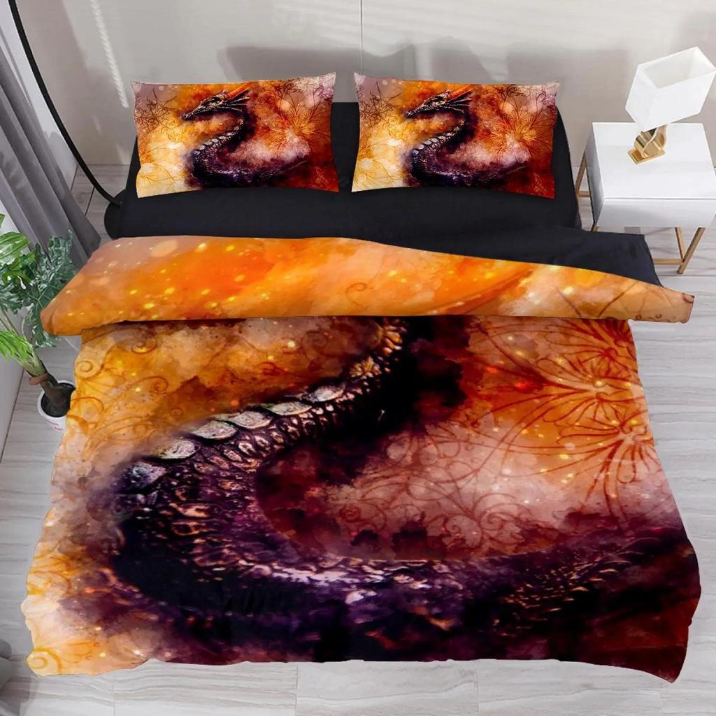 Yellow Eye of Black Dragon Duvet Cover Set Fantasy Dragon Large Monster Gothic Bedding Sets Dragon Eyes Comforter Cover 2/3PCS