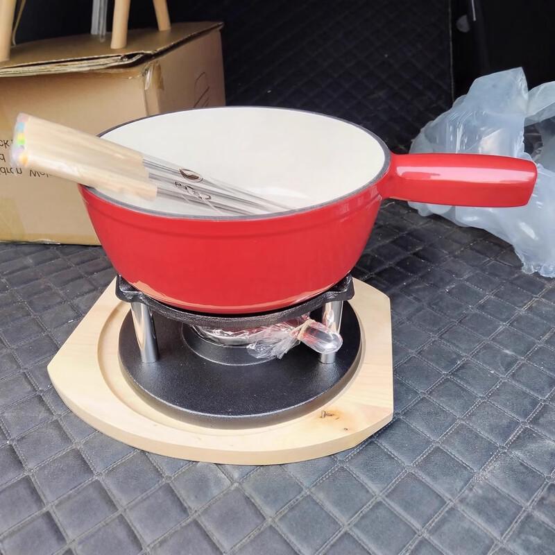 UTOP Enamel Cast Iron Fondue Pot Set with Alcohol Stove