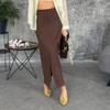 Suede Skirt Women 2026 Spring Faux Suede Leather Regular Fit Pencil Skirts Retro High Waist Commuting Vintage Long Skirt Femme