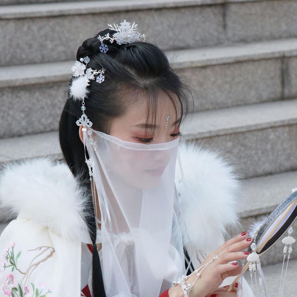 Pure Color Face Veil Women's Hanfu Style Half Transparent Sunscreen Headwear Fashionable Accessory for Various Occasions