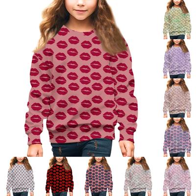 Girls Round Neck Pullovers For Kids Valentine's Day Printed Tops