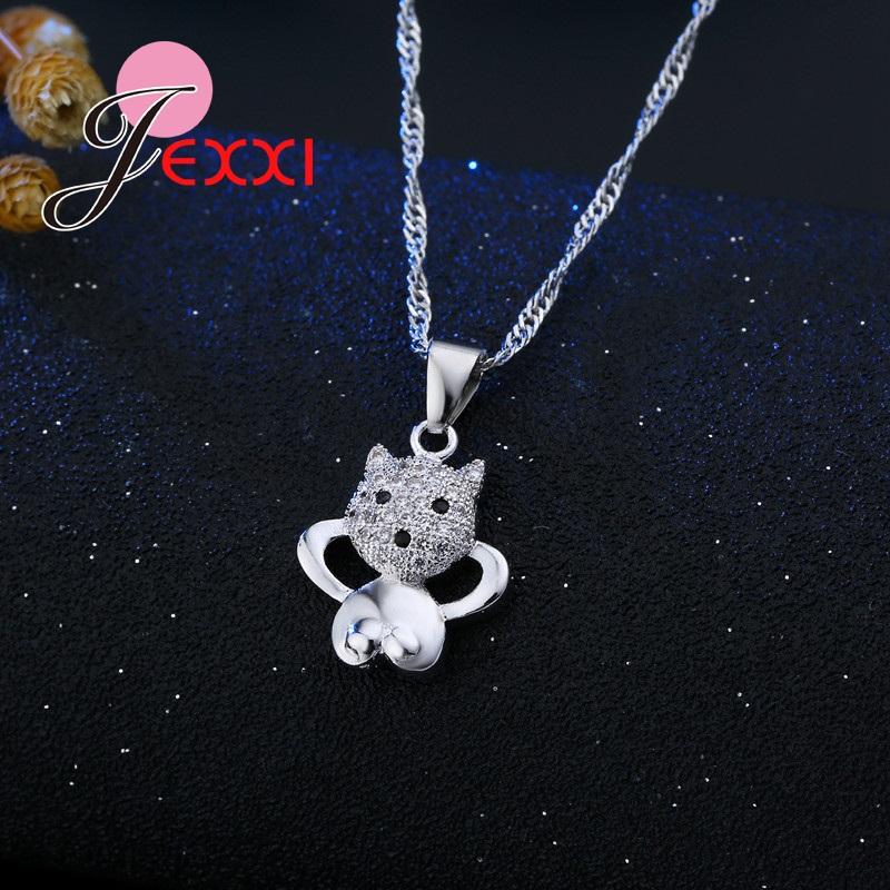 Cute Dog 925 Sterling Silver Jewelry Sets Inlaid Crystals Pendant Necklace/Earring Sets For Women Girls Birthday Gift