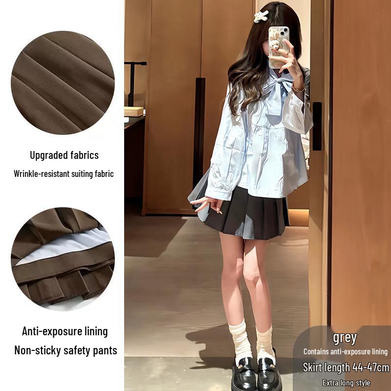 Meillard Women's High Waist Wool Blend Midi Skirt: Spring, Autumn, Winter A-Line, Slimming, Petite, Anti-Exposure, Pleated.