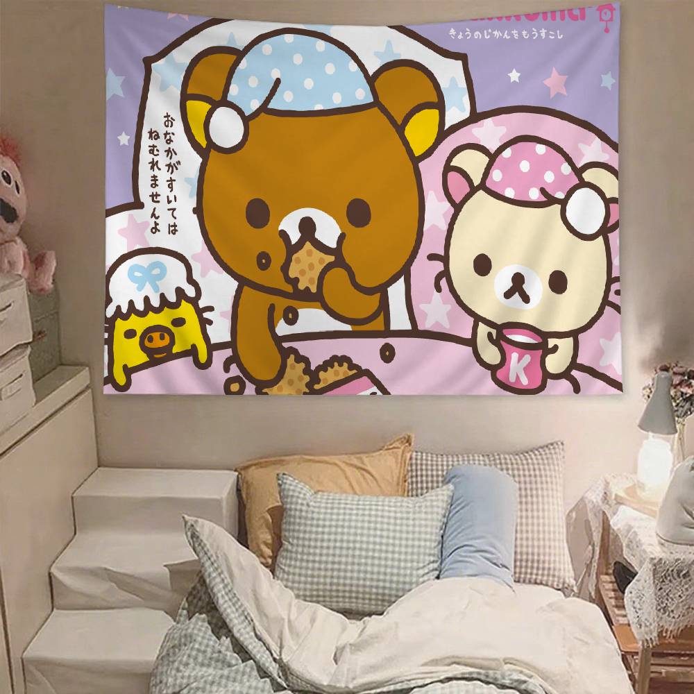 Cute RRilakkuma Tapestry Wall Hanging Tapestry Art Deco Blanket Curtain Hanging At Home Bedroom Living Room Decor