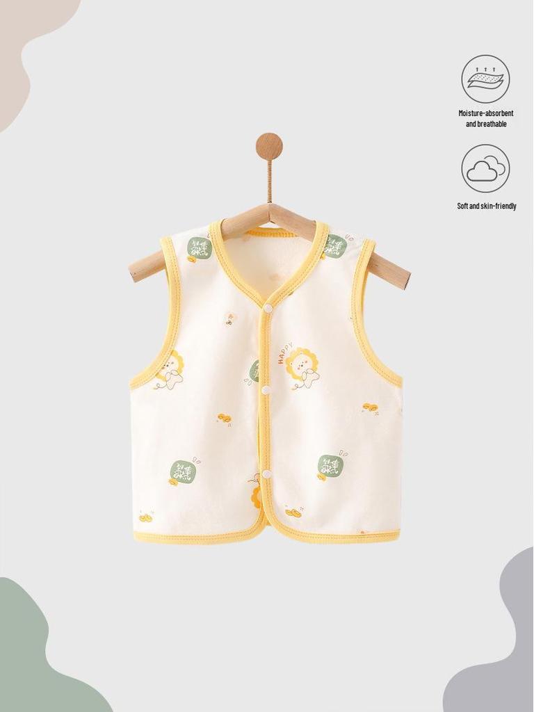 Spring Festival Cartoon Baby Vest - Red, Padded, Pure Cotton for Boys & Girls
