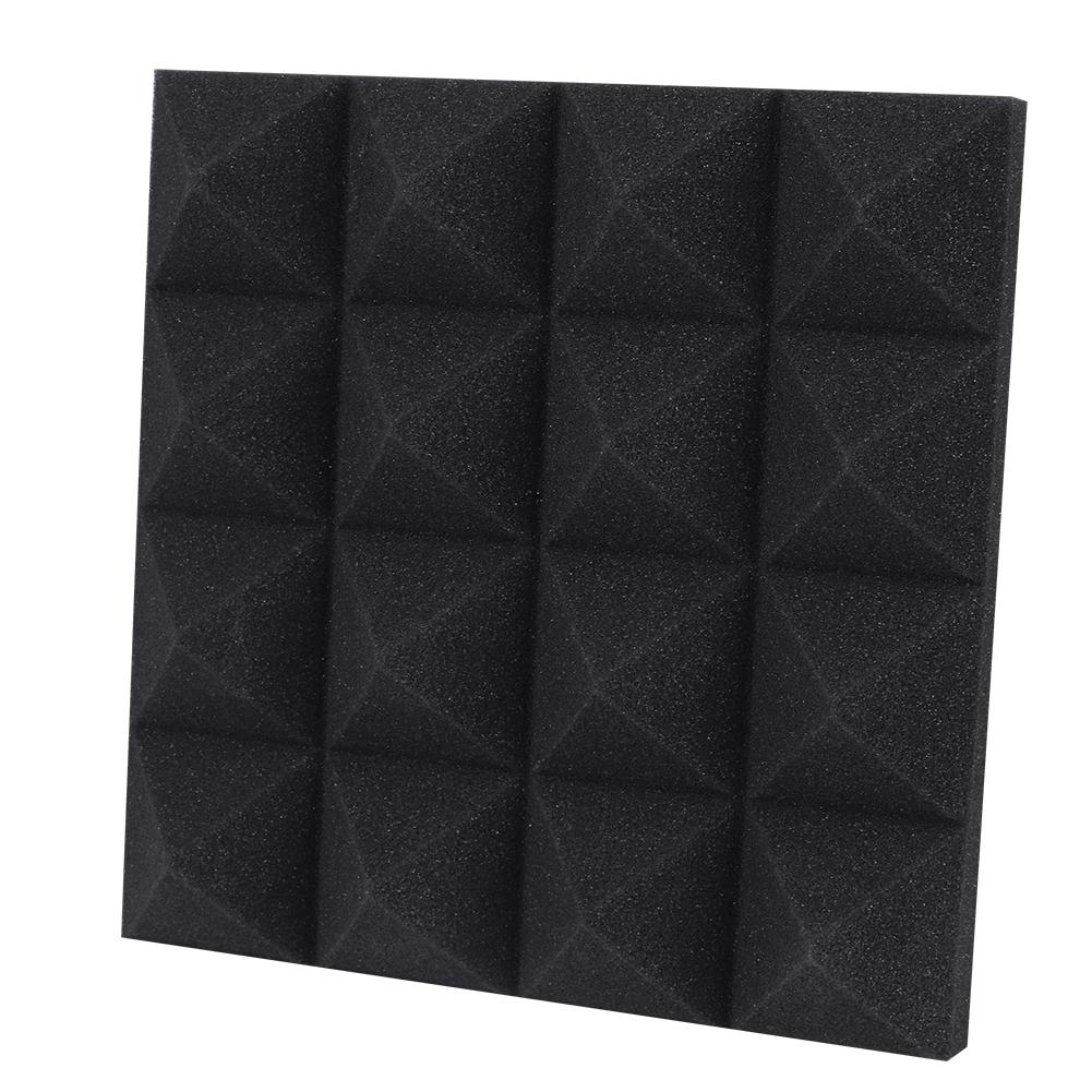 6pcs Pyramid Shape Sound Absorbing Cotton Foam Acoustic Panels Studio Soundproofing Foam(Black )