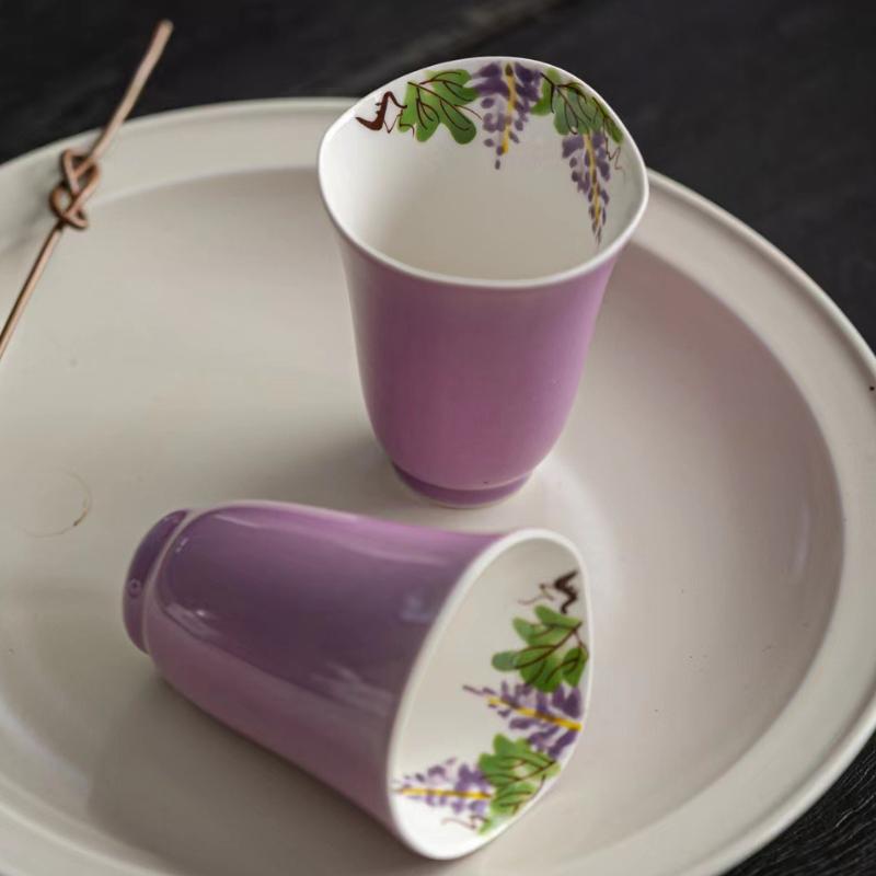 Aesthetic Cups Teacup Tea Pair Pure Hand-painted Purple Peony Small Master Cup Ceramic Cup For Tea Kungfu Tea Set Puer Tea Gift