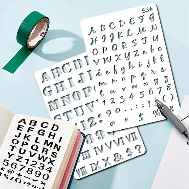 18 Stück Journaling Schablonen Set Vorlage Geometrische Form Buchstaben Schablone Scrapbooking Schablonen zum Malen und Dekorieren Kunststoff