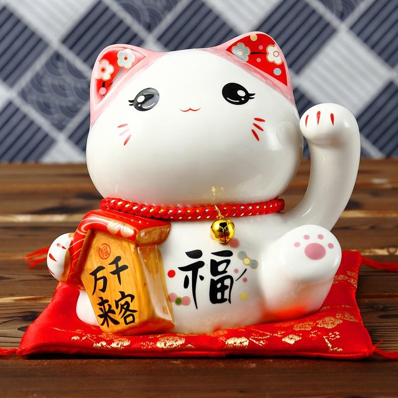 Japanese 6 inch Maneki Neko Ceramic Lucky Cat Home Decoration Desktop Ornament Fortune Cat Money Box Fengshui Craft Gifts