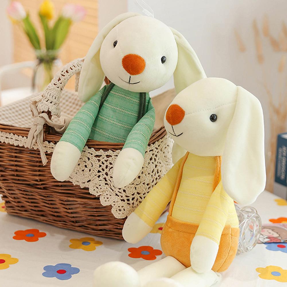 40Cm Long Ear White Bunny Plush Toy Cute Striped Suspenders Rabbit Doll Decor Soft Stuffed Animal Kids Gift