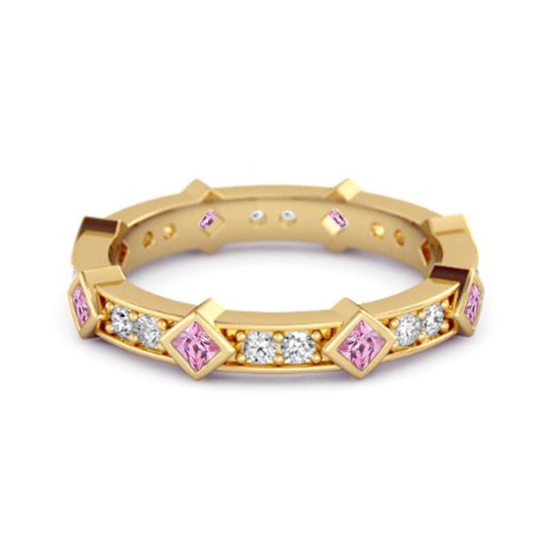 Pink CZ Eternity Band Women Wedding Ring  - 925 Sterling Silver Gold Vermeil