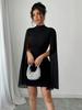 European & American Women's Fashion Round Neck Ribbed Chiffon Cape Bodycon Dress