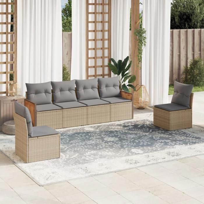 VidaXL Garden Lounge Set with Cushions 6 Pcs Beige Braided Resin 3259945