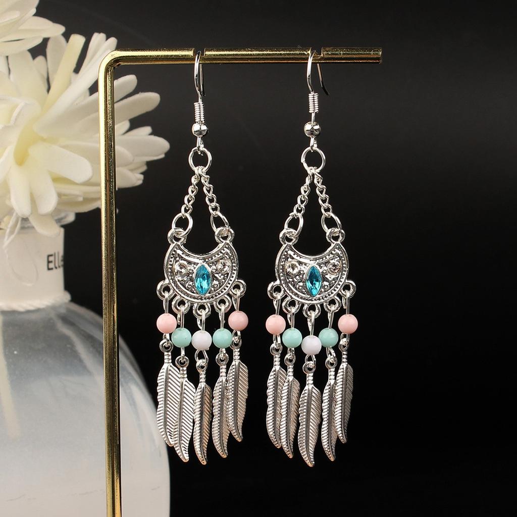 Turquoise Earrings Bohemian Drop Ear Earrings with Tassels, Geometric Alloy, Retro Style, Boastful Ear Accessories