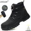 New Rotating Buttons Work Boots Men Steel Toe Shoes Safety Boots Puncture-Proof Protective Shoes Waterproof Indestructible