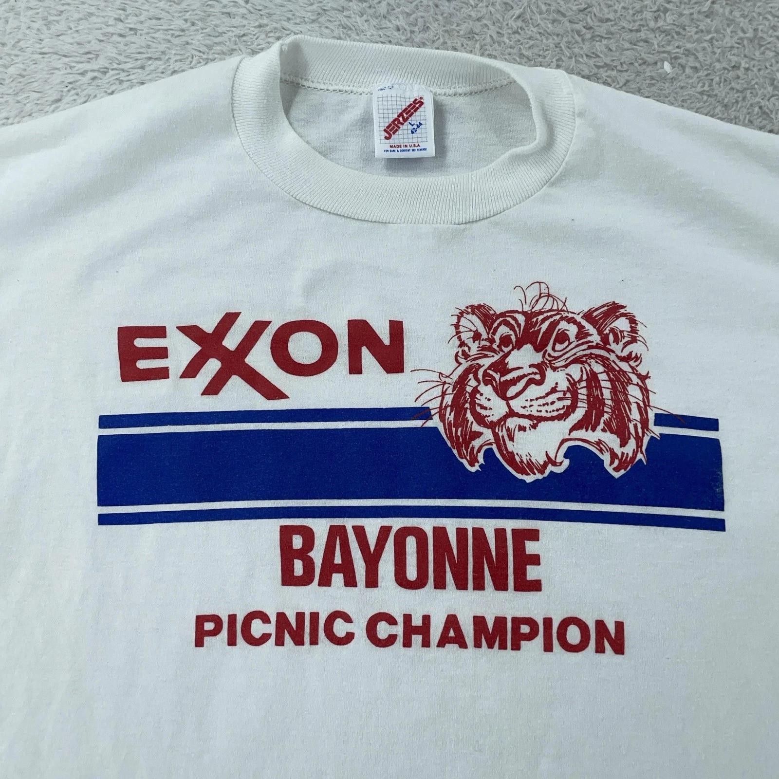 Vintage Exxon Bayonne Shirt Mens M/L New Jersey Picnic Champion Tiger Tee 80s S
