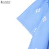 ZANZEA Women Summer Stand Collar Short Sleeve Casual Print Dress