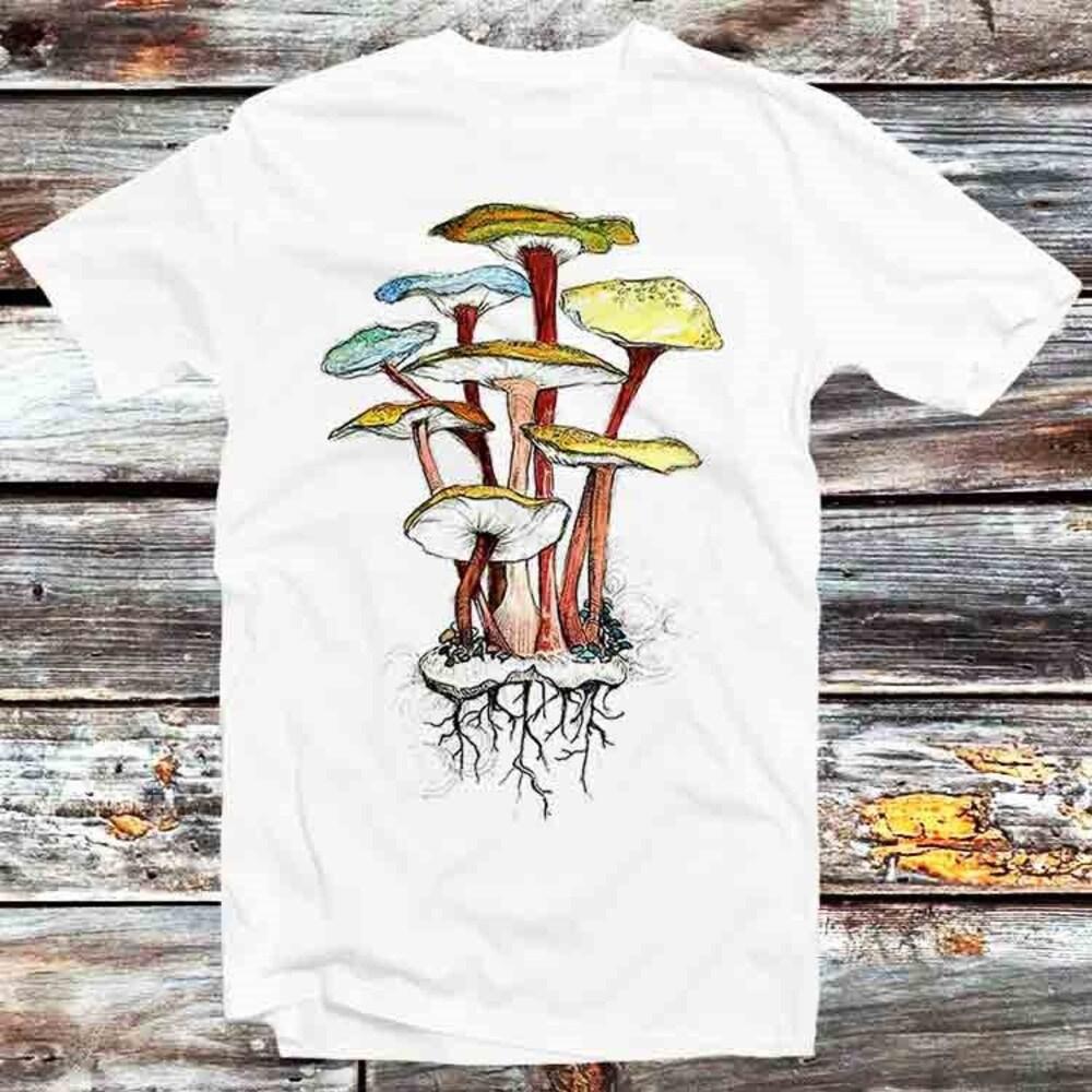 

230GSM 100% Cotton T-Shirt British Wild Mushrooms T Shirt Vintage Retro Cool Gift Mens Womens Unisex Cartoon Anime Top Tee B754 XS белый