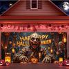 2D Halloween Zombie Garage Banner, Polyester, Happy Halloween Candle Design, Suitable for Halloween Parties