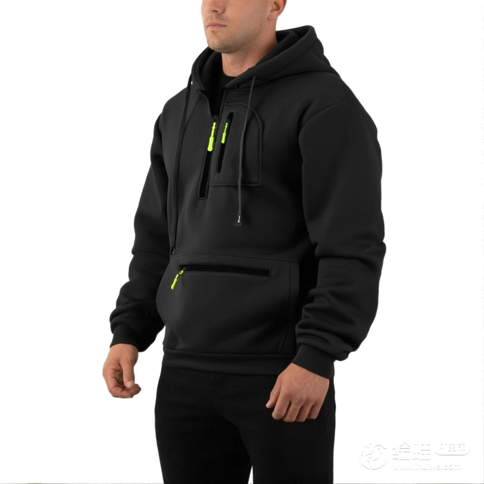 

Мужская спортивная повседневная толстовка с капюшоном однотонная, мужская рабочая куртка-пуловер из флиса свободного кроя с полумолнией и множеством карманов XXL чёрный
