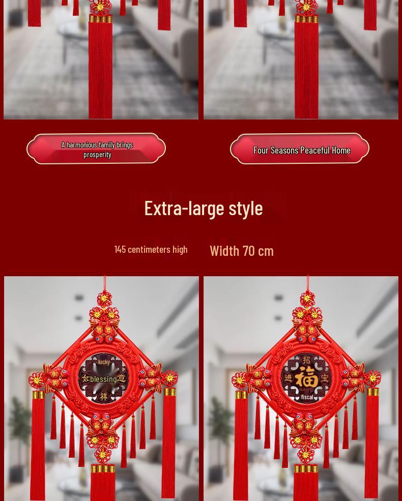 Großer Pfirsichholz Fu-Zeichen Anhänger für das Wohnzimmer: Chinesische Knoten-Dekoration für Wand oder Tür