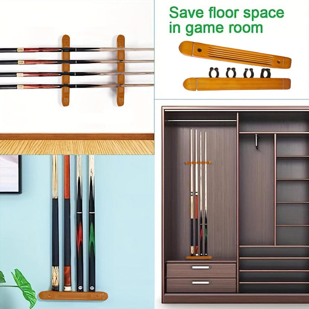 Billiard Stick Holder 4 Cue Clips Hardwood Billiard Pool Cue Rack Wall-Mounted Wood Rack For Pool Cue Sticks Billiard Stick Wall