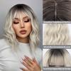 Ombre Blonde Short Bob Synthetic Wig For Women With Bangs White Gold Body Wave Cosplay Lolita Natural Heat Resistant Hair