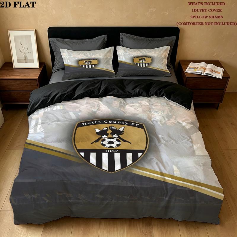 Notts County FC Pattern Bedding uilt Set uilt Cover Pillowcase Home Decoration Birthday Gift (1 * duvet cover + 2 * pillowcase without core)