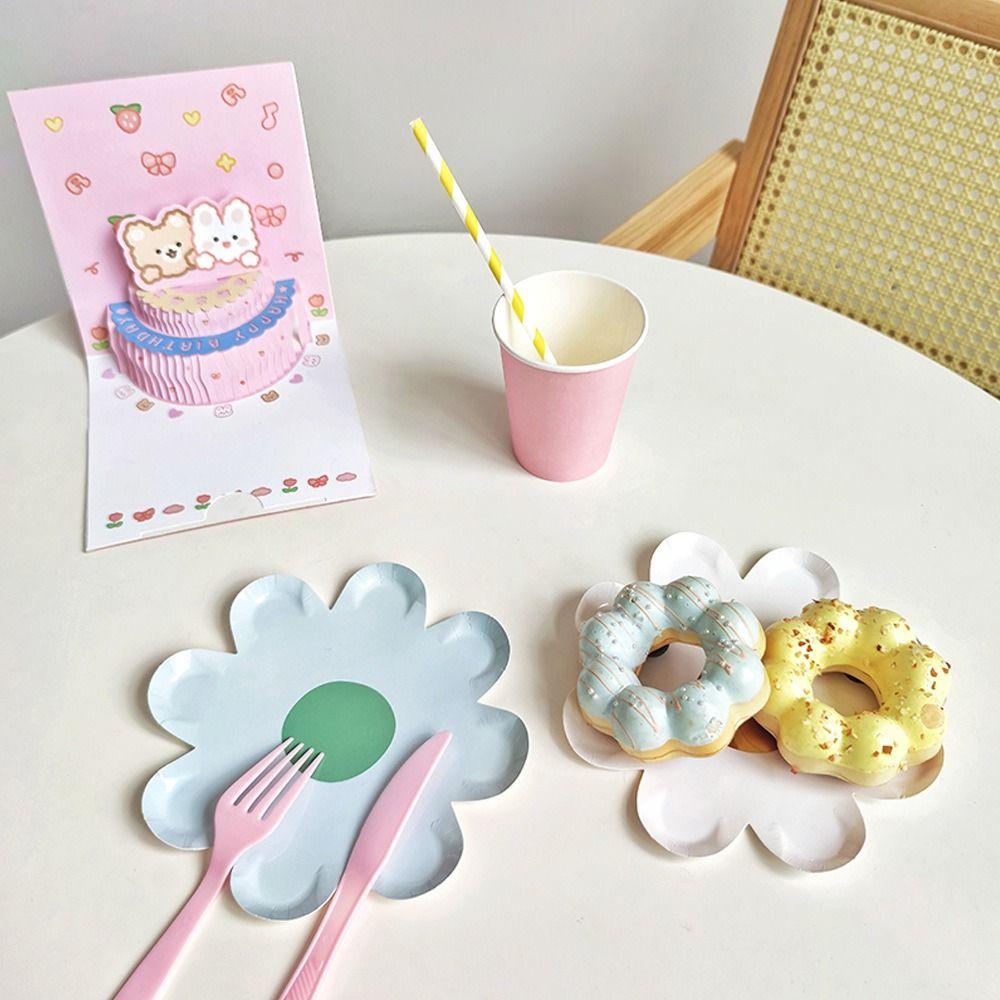 10pcs Paper Flower Dinner Plates Disposable Cake Tray Daisy Plate  Children's Birthday Party