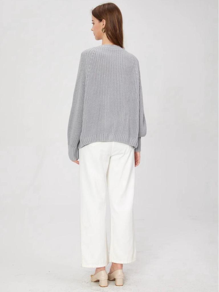 European High-End Plus Size V-Neck Cardigan - Solid Color Knitwear with Buttons