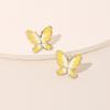 Japanese simple two-color butterfly 925 silver needle earrings, Korean version of trendy small, fresh and less super fairy temperament Mori earrings