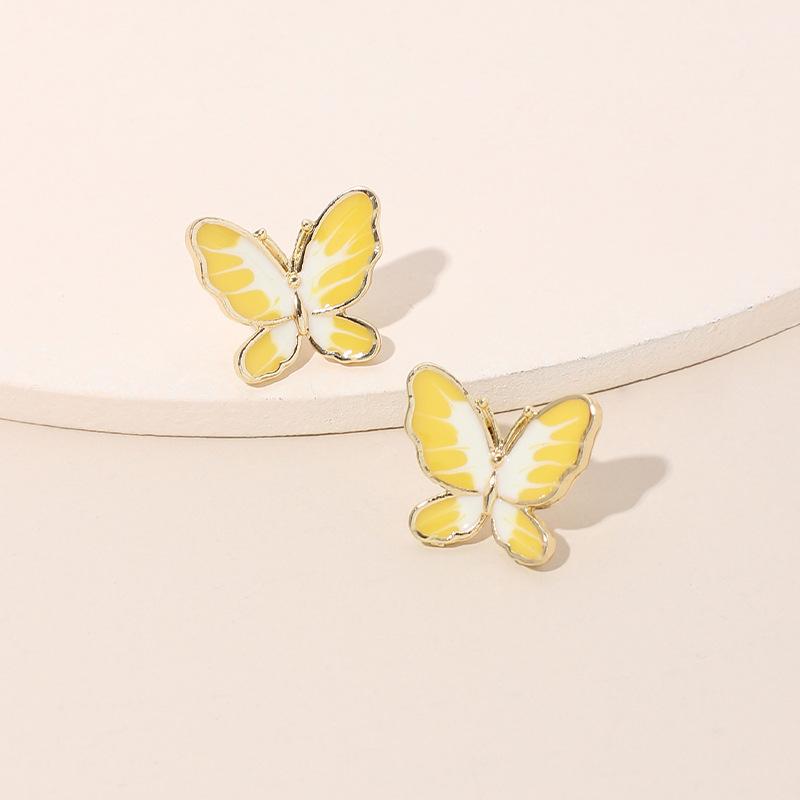 Japanese simple two-color butterfly 925 silver needle earrings, Korean version of trendy small, fresh and less super fairy temperament Mori earrings