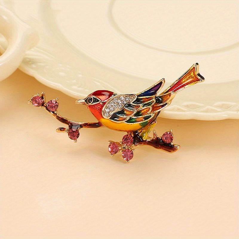 Имитация Сорока Брошь Милая Птица Цветок Эмаль Страз Корсажная Булавка Одежда Воротник Пуговица Аксессуары