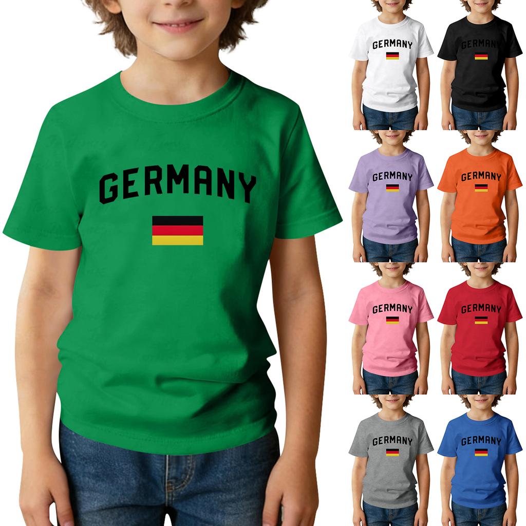 Kids Loose Fit Casual T-Shirt Germany World Cup Inspired Print Children Short Sleeve Tee Boys Girls Soft Cotton Top