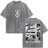 Unisex Washed Anime Berserk Guts T-shirts Swordsman Gatsu Sacrifice Zodd Cosplay T Shirt Oversized Cotton Vintage T Shirts Streetwear