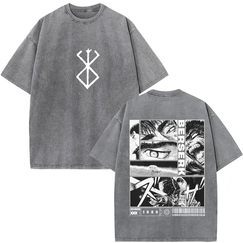 Unisex Washed Anime Berserk Guts T-shirts Swordsman Gatsu Sacrifice Zodd Cosplay T Shirt Oversized Cotton Vintage T Shirts Streetwear