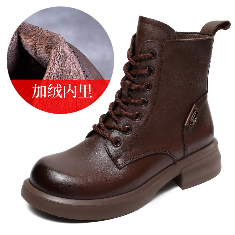 Women's Boots New Autumn and Winter Leather Martin Boots British Retro Short Boots