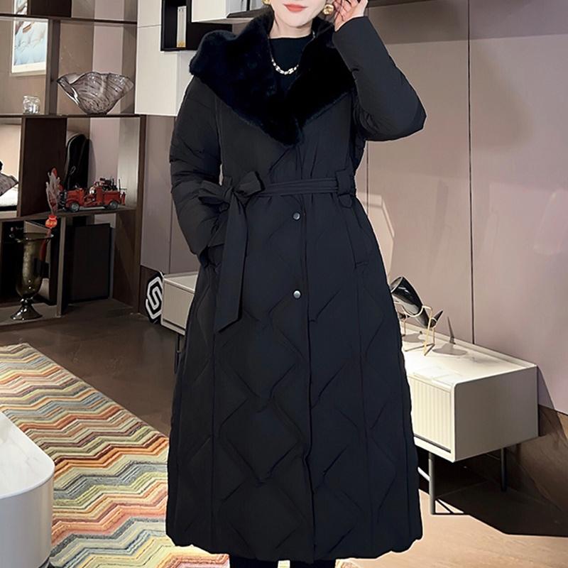 Plus Size L-7XL Fashion Winter Coat Female Long Parkas Faux Fur Hooded Loose Thick Women's Jackets With Belt