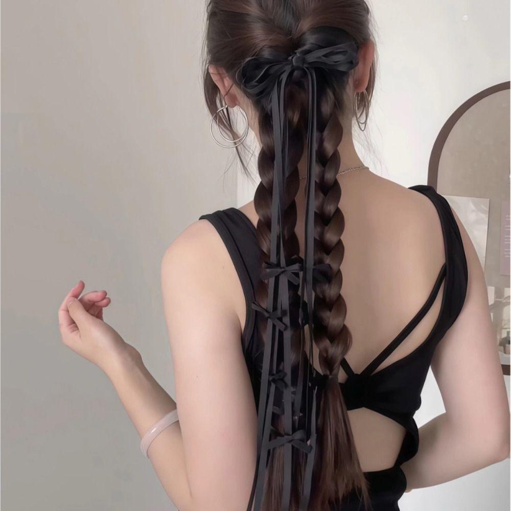 Harajuku Balletcore Bow Hairpin Tassel Bowknot Barrettes Sweet Long Ribbon Bow Hair Clip  Girl