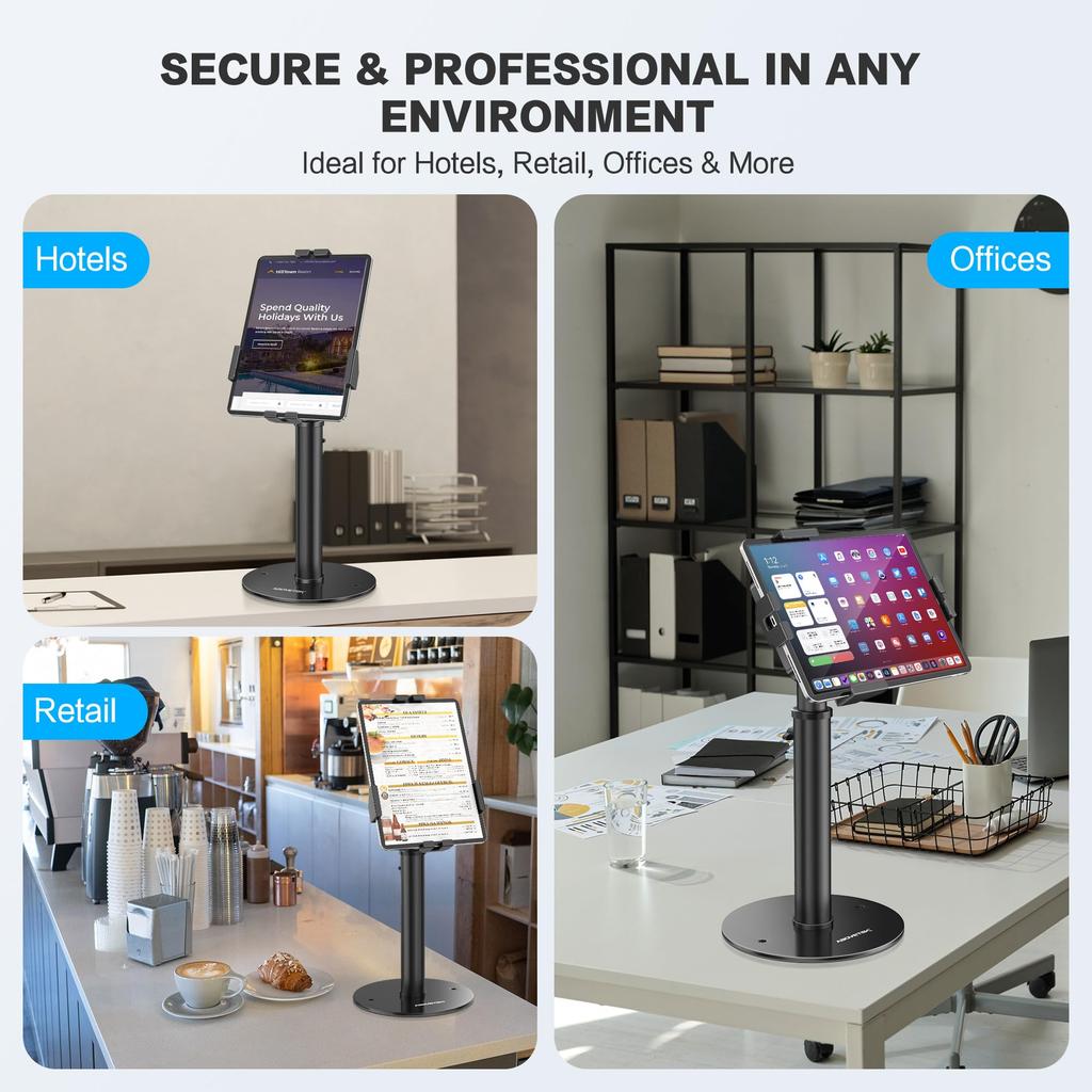 Rotation Tablet Kiosk Stand Adjustable Height AboveTEK Holder Lockable POS Air Cash Register Security Desktop Compatible with inch Tablets iPad Air