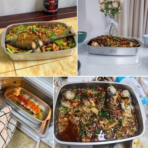 Grill Tray, Fish Grill Tray, 45mm Deep, Rectangular Grill Plate, Grill Pan, Wide, Deep, 316 Stainless Steel, Cooking Tray, Yakiniku Plate, Fish Grill