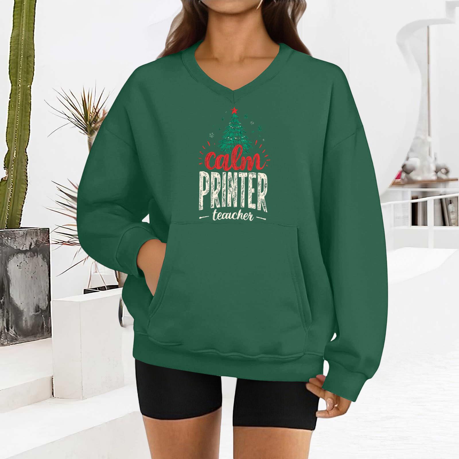 

Женский модный свитшот с длинными рукавами и V-образным вырезом с рождественским принтом XXL