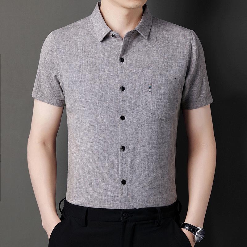 Summer Men's Lapel Collar Short Sleeve Shirt Business Casual Top
