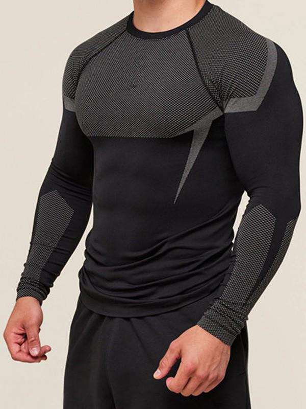 Men's Slim Fit Stretchy T-Shirt: Solid Color, Muscle-Enhancing, Short & Long Sleeve, Ideal for Training, Running, and Layering in Summer.