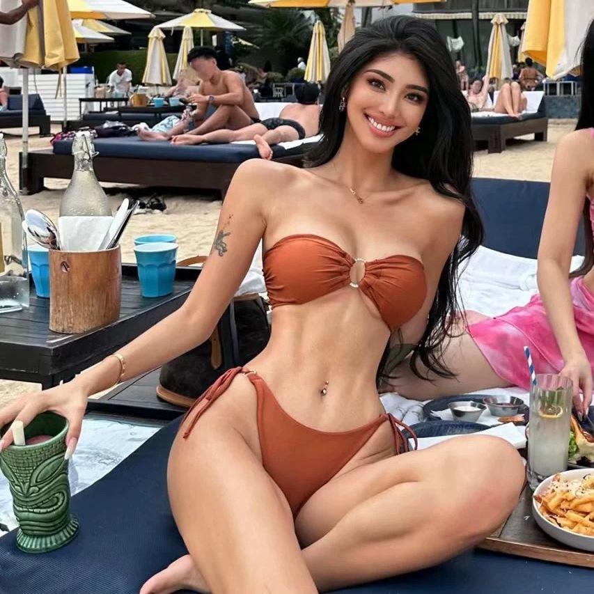 Swimsuit female sexy split triangle bikini tube top beach straps small breasts gather beach vacation hot spring