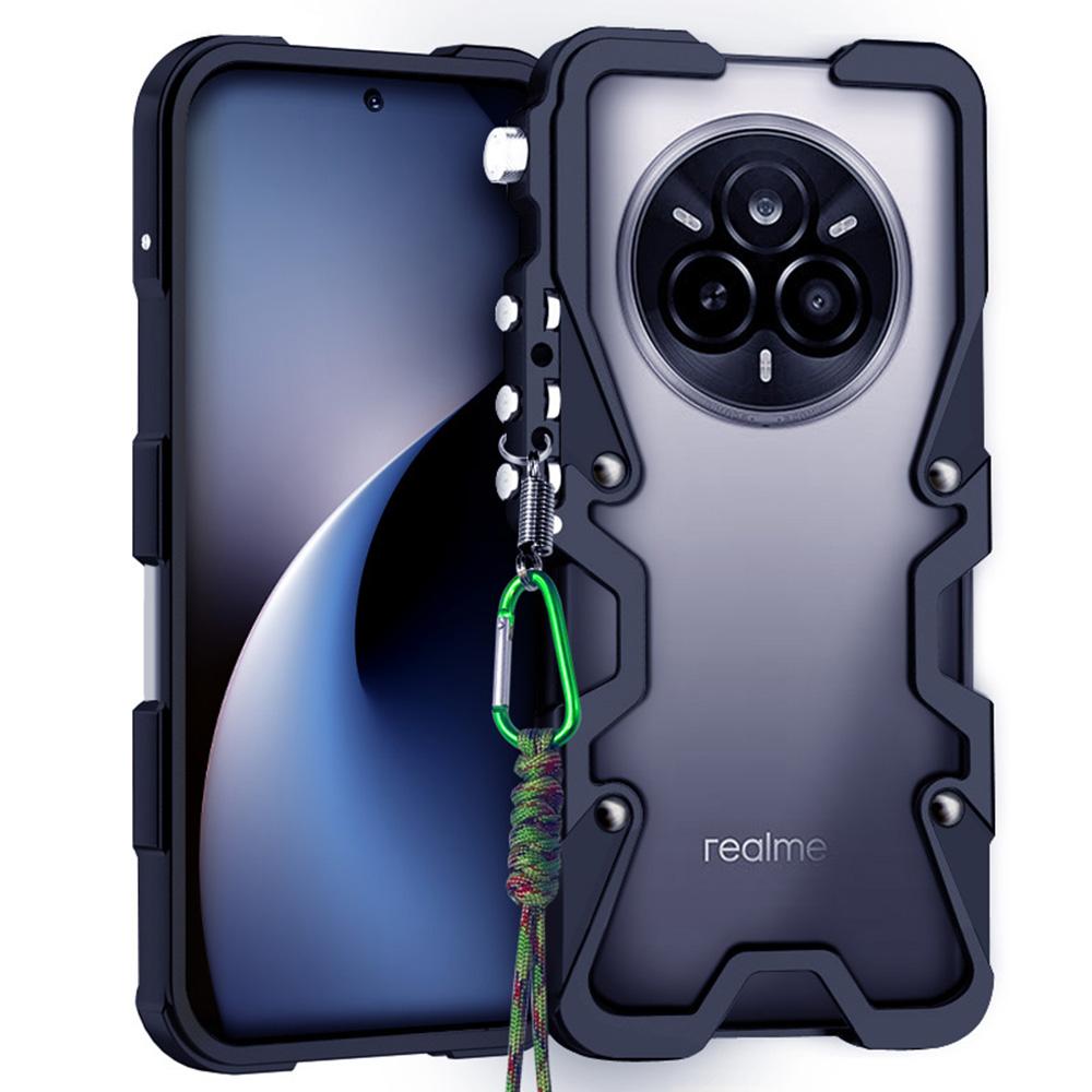 

For Realme 14 Pro 5G Bumper Case Aluminium Alloy Metal Phone Shell Cover with Strap A