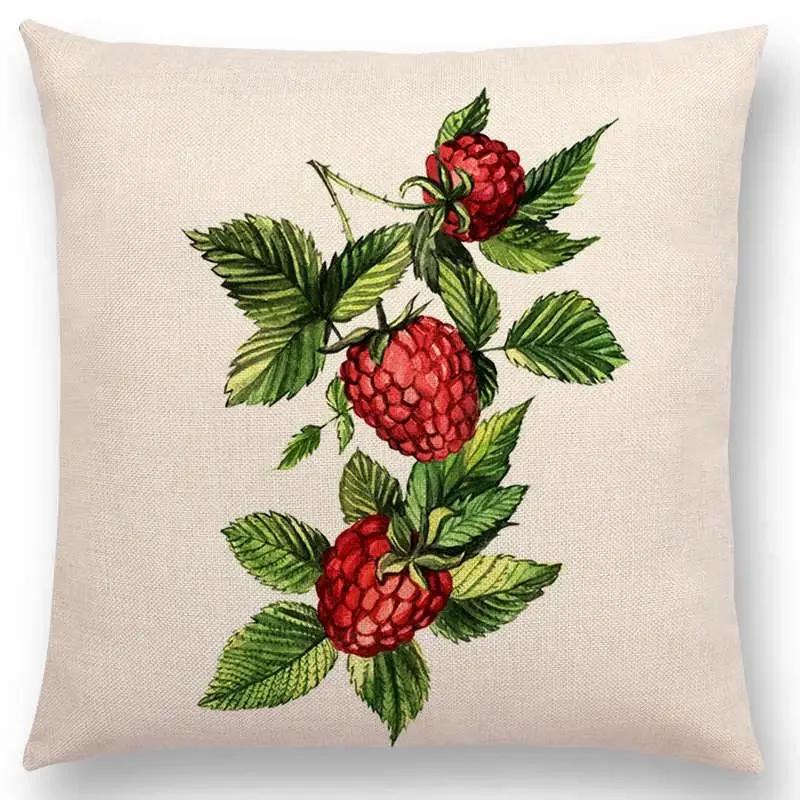Lovely Birds Flowers Plants Sofa Pillow Case Hummingbird Rose Raspberries Lemon Dill Clove Almonds Cushion Cover