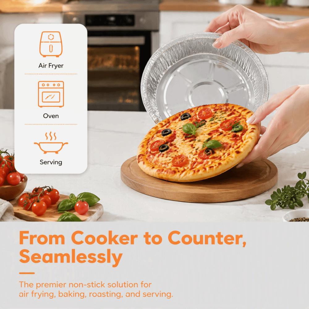 20PCS 6 Inch 7 Inch 8 Inch 9 Inch Air Fryer Foil Baking Pan Aluminum Foil Food Grade Baking Tray Raised Rim Non Stick