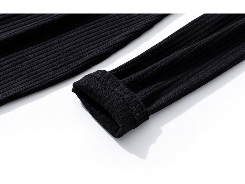 Damska Czarna Dzianinowa Sukienka Rybka z Podszewką ze Sztucznego Futra Lotosowego - Jesień/Zima Dopasowana Długa Spódnica