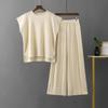 GMXIA Casual Women's Summer Solid-color Sleeveless Vest, Knitted Sweater, Wide-leg Pants, Large-sized Ice Silk Suit